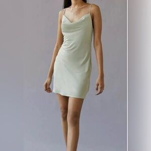 Mallory Cowl Neck Slip Dress Green Medium Dress Urban Outfitters